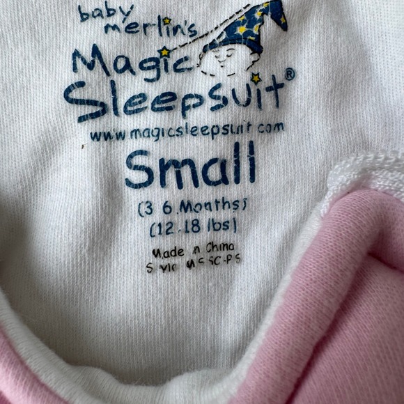 Baby Merlin Magic Sleepsuit Small 3-6 Months Cotton Pink Structured Bodysuit - Picture 3 of 4